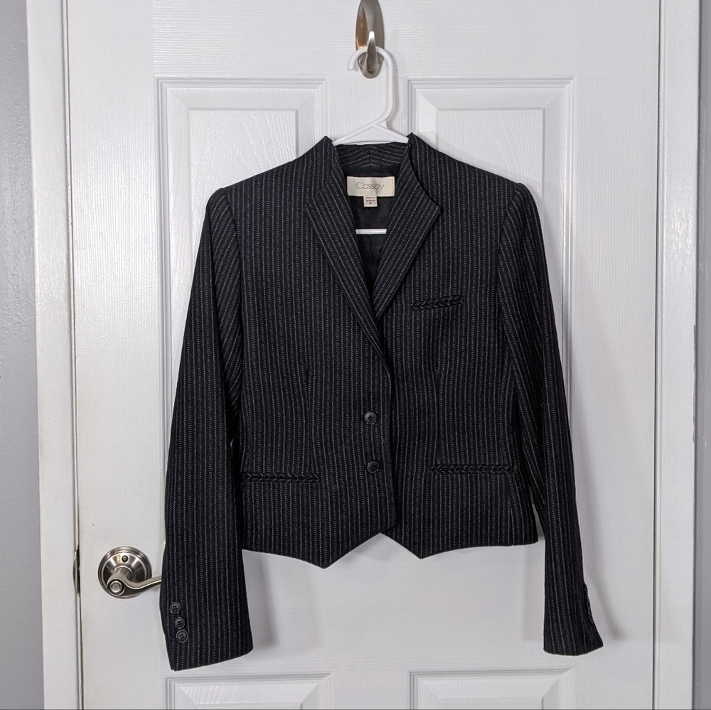 Vintage Cassidy Wool Cropped Pinstripe Grey Knit Blazer Jacket Size 6